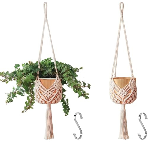 Muorruo Lot de 2 suspensions pour Plantes avec Motifs, suspensions en macramé pour intérieur et extérieur, Supports de Plantes Boho pour Pots jusqu'à 20 cm de diamètre