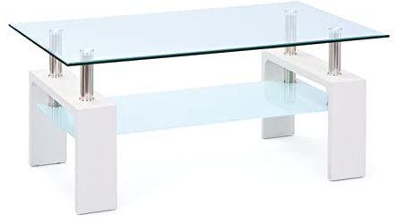 Inter Link – Couchtisch – Glas - Wohnzimmertisch – Sofatisch – Rechteckiger Glastisch fürs Wohnzimmer – Sicherheitsglas - BxTxH: 100x60x45 cm – Weiß – Alva