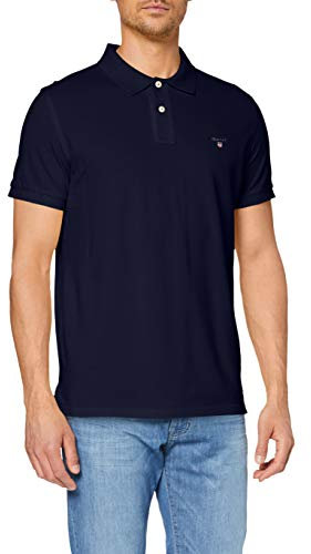 Gant Men's Solid Pique Ss Rugger Regular Fit Short Sleeve Polo Shirts, Blue (Evening Blue), M (Manufacturer Size: M)