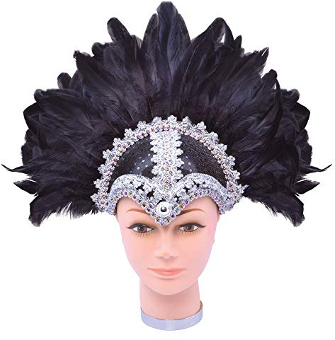 Bristol Novelty Black Braid Plume Feather Helmet Headpiece (Pack of 1) - Stunning Design, Perfect Accessory for Festivals, Carnival, Cosplay Events, & Special Occasions Halloween