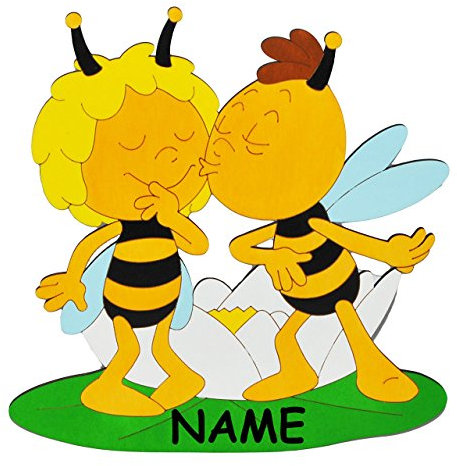alles-meine.de GmbH die Biene Maja und Willi gibt einen Kuß - XL - Türschild/Wandbild/Wandtattoo - incl. Name - aus Holz - selbstklebend - Kinderzimmer/Aufkleber Wandst..