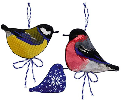 Riolis Counted Cross Stitch Kit, Winter Birds Tree Wool Multicoloured (9 x 7 cm 2 Units