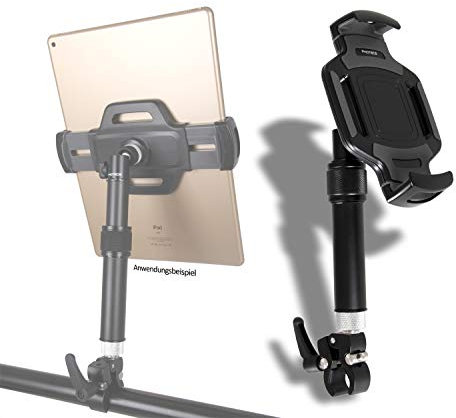 Photecs® Tablet-Halterung Pro V5-K2, höhenverstellbar, für iPad Pro und andere Tablet-PC´s (6 bis 14 Zoll) an Rudergerät, Heimtrainer, Ergometer, Kommissionierwagen etc.