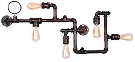 COCOL Retro Wandleuchten Industrie Wandlampe Wasserrohr Licht Vintage Lampe Metall Mit 5 Lampenfassung für Bar Restaurant Cafe Schlafzimmer Studie Lobby