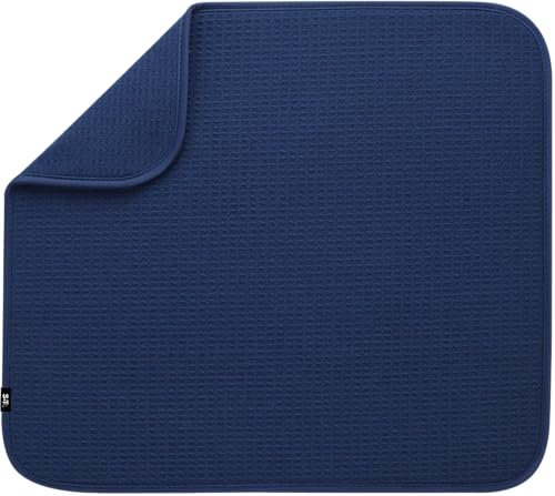 S&T INC. Tapis de séchage absorbant et réversible en microfibre pour cuisine, 40,6 x 45,7 cm, bleu marine