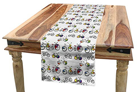 ABAKUHAUS Fahrrad Tischläufer, Penny-Farthing Tandem, Esszimmer Küche Rechteckiger Dekorativer Tischläufer, 40 x 180 cm, Mehrfarbig