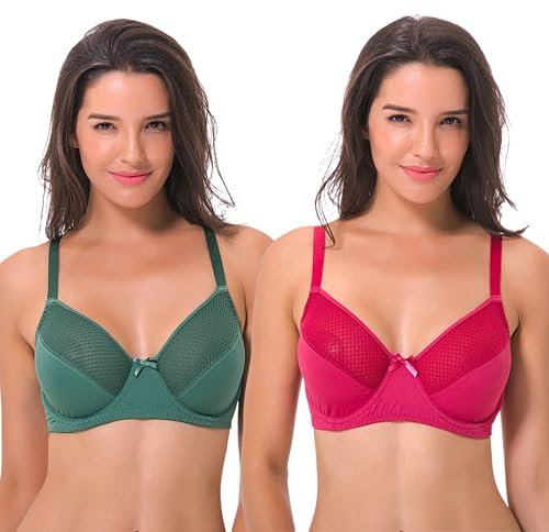 Curve Muse aux Femmes Grande Taille Non doublé Minimiseur À Armatures Soutien-Gorge Full-Figure-Paquet de 2-Vert, Rose-115F