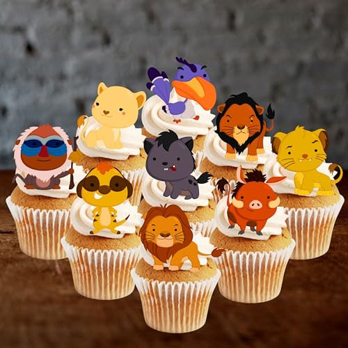 PRECUT Lion Theme Edible Cupcake Toppers - Simba Theme - wafer card disc cake decorations (Pack of 12)
