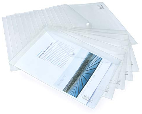 Rapesco 1587 ECO Recycelte Dokumentenmappe mit Druckknopf, A4+, 20 Stück | Transparent