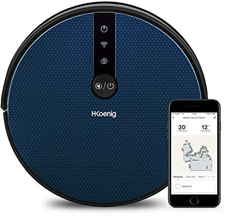 H.Koenig Robot aspirapolvere e Pulitore lavapavimenti WaterMop Gyro+ alte prestazioni con WiFi SWRC120, Autonomia 100 min., rilevamento ostacoli e vuoto, 4 programmi,livello sonoro 56 dB,filtro HEPA