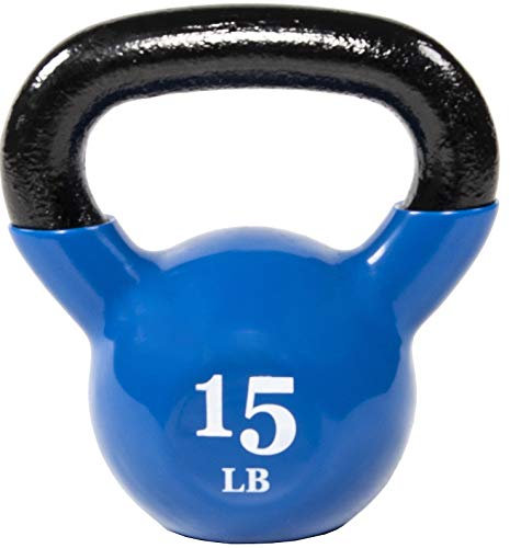 Fitvids All-Purpose Color Vinyl Coated Kettlebell, 15 Pounds
