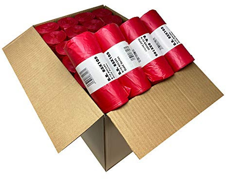 Clim Profesional 480 Bolsas de Basura en Color Rojo Con Capacidad de 100 Litros para Cubo de Comunidad. 480 Sacos de Basura Resistentes con Termosellado. Caja con 48 Rollos - 10 Bolsas por Rollo.