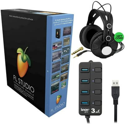 FL Studio 20 - Signature Edition (verpackt) Bundle mit Knox Gear geschlossener Rückseite Monitoring-Kopfhörer & Knox Gear 4-Port USB 3.0 Hub (3 Stück)