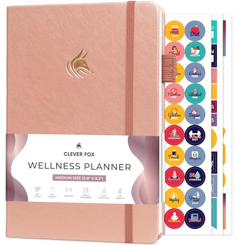 Clever Fox - Wellness-Planer – Wöchentliches & Tägliches Gesundheits- Wellness-Protokoll, Ernährungstagebuch & Mahlzeitenplaner zum Kalorienzählen, Notizbuch Verfolgung von Erkrankungen, A5, Roségold