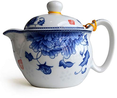 Yxhupot Teapot 12oz/350m Blue China Porcelain Stainless Steel Filtration Mash Infuser Tea