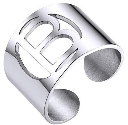 ChainsHouse Edelstahl herren Ring Offener Buchstabe B Ring Punk Verstellbarer Fingerring mit Geschenkebox für Hip pop Sänger