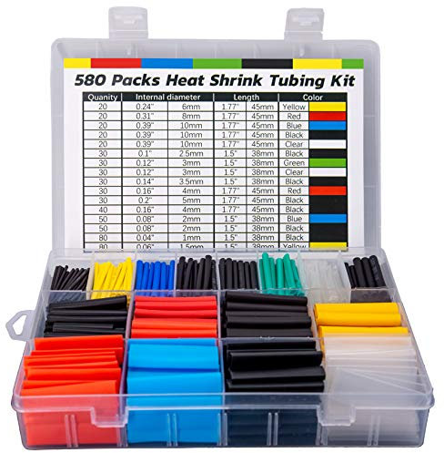 ASHINER Schrumpfschlauch Set - 580 Stück Hochwertiges Eva-Material in 6 Farben und 11 Größen mit Aufbewahrungskoffer - Perfekt für Elektrische Isolierung, Kabel Reparaturen und Drahtverbindungen