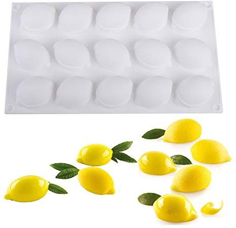 OCPO KITCHEN Silikonform Zitrone 3D, Backformen Silikon Antihaftbeschichtet, Mousse Kuchenform Silikon, Schokoladenform Muffinform für Gebäck, Eiscreme, Pudding, Dekoration Form (15 Mulden)