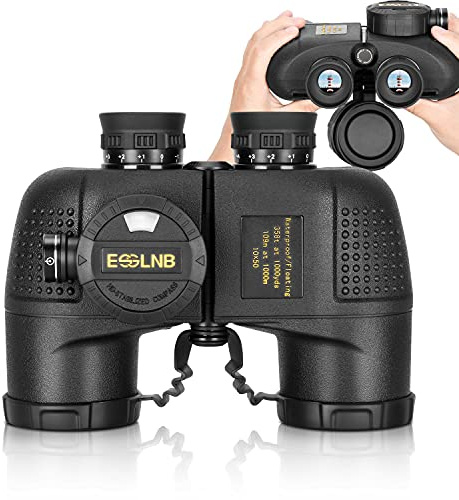 ESSLNB Binocolo Marino 10X50 Binocolo Militare con Telemetro Bussola Prisma BAK4 100% Impermeabile per Caccia Navigazione