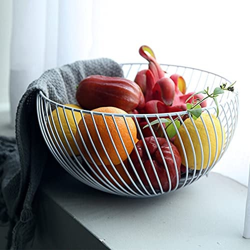 NORHOR Metal Fruit Basket, Iron Wire Fruit Basket, Fruit Bowls, Fruit and Vegetable Storage Basket with Wave Shape Design for Kitchen- Decorative Countertop Centerpiece (White oblique)