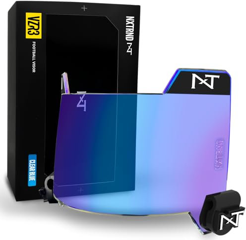 Nxtrnd VZR2 gebogenes Fußballvisier, professionelles Fußballhelmvisier, inklusive Visier-Clips, Aufkleber-Pack und Reinigungstuch (transparentes Blau)