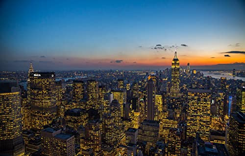 LHJOYSP 3D Puzzle Kinder 1000 Teile Lichter der Stadt, New Yorker Wolkenkratzer, Manhattan, World Trade Center, Empire State Building, One World Trade Center, Chrysler Building, USA 75x50cm