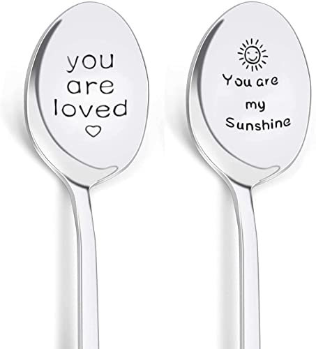2 Stück Löffel mit Gravur,Nutella Löffel,Kaffeelöffel Edelstahl,You Are Loved Löffel für Frauen,Valentinstag Hochzeitstag Geschenk für Paare Partner, Weihnachtsgeschenke für Frauen Männer