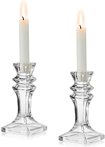 Sziqiqi Kristall Kegel kerzenhalter 2er Set, Klarglas Kerzenständer Quadratfuß Tischdekoration für Hochzeitsgeschenke Weihnachtsdekoration, Transparent