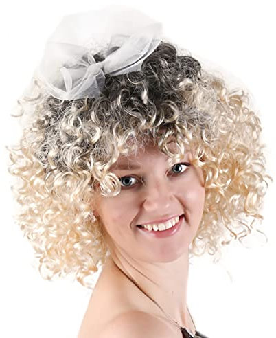 TSHAOUN 80er-Jahre-Popstar-Perücke – blondes lockiges Diva-Zubehör, kurze Pixie-Perücke für Frauen, Kostüm-Promi-Stil (hellbraun)