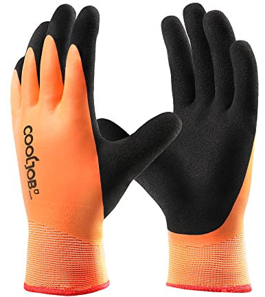 COOLJOB Wasserfeste Arbeitshandschuhe, Winter Warm Gartenhandschuhe, Kälteschutz-Winterhandschuhe für Außenarbeiten, Orange (1 Paar S)