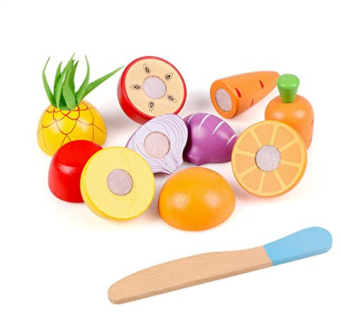 KABENFIS Holzspielzeug zum Spielen von Lebensmitteln zum Schneiden von Küchen für Kinder, Jungen und Mädchen