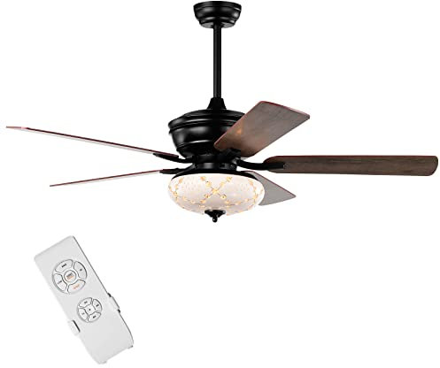 GiantexUK 52” Ceiling Fan with Lamp, 5 Blades Hanging Fan with Remote, 3 Wind Speeds & Timer, 2 in 1 Retro Decorative Fan Light for Bedroom and Living Room, 3Bulbs not Included (132 x 132 x 51/63cm)