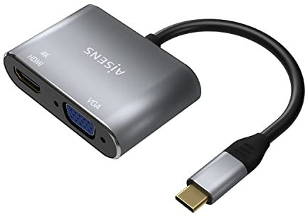 AISENS Conversor USB-C a VGA/HDMI 4K. USB-C/M-VGA/H-HDMI/H. Gris. 15CM