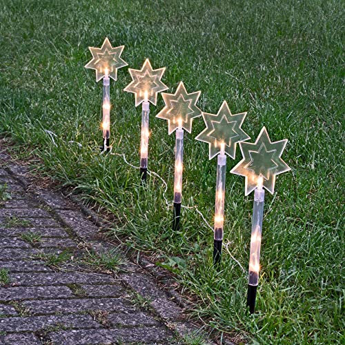 URBNLIVING 5 batteriebetriebene Gartenstecker Lichter Weihnachten Sterne Schneeflocken Outdoor Terrasse Weg Beleuchtung Dekorationen (Sterne)