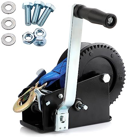 Pindex Cabrestante Manual con Freno de Hasta 1587kg, Cabrestante con mango Rápido, 4:1,8:1, Cabrestante para Remolques de Barco, Cabrestantes de Mano para Auto Caravanas,Azul