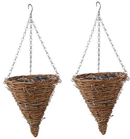 CIYODO 2 Pièces Panier De Fleurs Conique Miniture Décoration Pots De Cactus Petites Plantes Jardinières pour Plantes D'Intérieur Jardinières Suspendues Mur en Osier Panier Multifonction