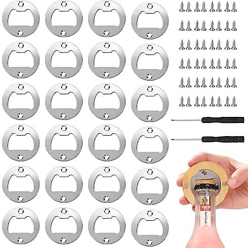 DBALL 26 Pièces Decapsuleur Ronds Ouvre-Bouteille Insert Kit avec Vis et Tournevis Métal Ouvre-Bouteille de Bière pour Bars Familles Restaurants (Argent)