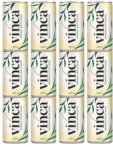 Vinca - Organic Canned White Wine 12.5 Percent ABV, Crisp, Lightly Pressed Catarratto Grapes, Spritzy Blossom Notes and Flavors, Crisp and Acidic, Gluten-Free, Vegan, 12 x 187 ml