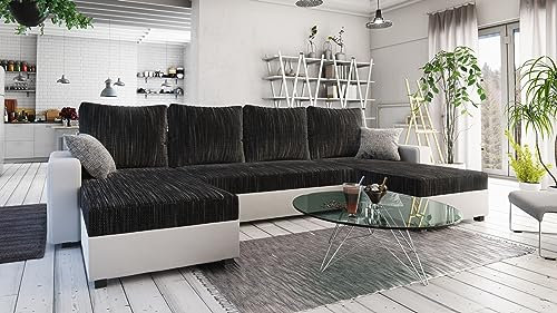 ALTDECOR Ecksofa in U-Form mit Schlaffunktion und Bettkasten Corner Sofa Bett Eckcouch Couch L-Form Schlafcouch Ausziehbar Wohnlandschaft Schlafsofa Cauchsofa - Tripoli - 323x140x90 cm Schwarz/Weiß