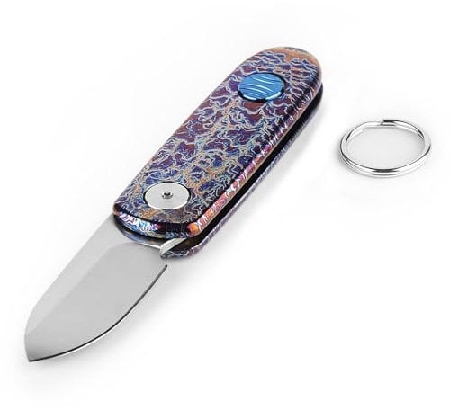 Titan Taschenmesser mit Ring,Outdoormesser aus Titanium, Scharfes Outdoor Messer Taschenmesser für Camping,Wandern für Männer