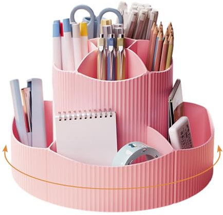 NUODWELL Pot à crayons rotatif à 360° avec 11 compartiments - Grande capacité - Accessoires de bureau pour bureau, école, maison - Rose