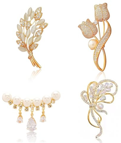 4 Pièces Broche Femme Vetement, Broche En Cristal Pour Femmes Broche Bouquet pour la Fixation de Pull Robes Épingles de Sûreté pour Femmes Filles Vêtements Décoration