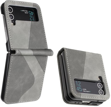 ZONNAVI Hülle für Samsung Galaxy Z Flip 4, PU Leder Handyhülle mit Kartenfächer und Standfunktion, Lederhülle Flip Wallet Case Schutzhülle für Samsung Z Flip 4 (Grau)