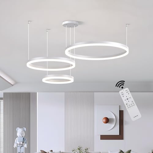 Modern LED Pendelleuchte Ring, Wohnzimmerlamp, Kreis Hängeleuchte, Runde Hängelampe Aluminium 3000K-6000K Dimmbar Kronleuchte Mit Fernbedienung, Esszimmerlampe, Deckenleuchte Wohnzimmer ( Color : A-Wh