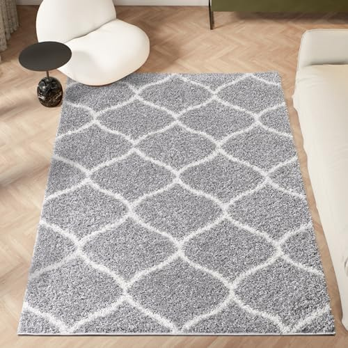 homeart Area Rug - Super Soft Geometric Shaggy Rugs For The Living Rooms, Bedrooms And Kitchen - Modern, Easy To Clean Carpet(Trellis Grey Ivory - 120x170 cm)