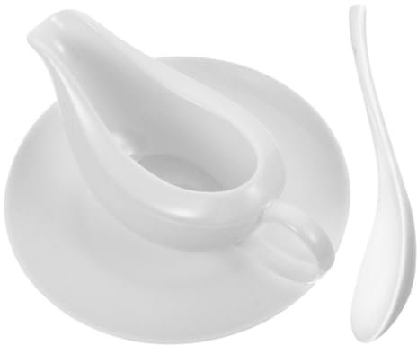 HOLIDYOYO 1 Juego De Salsera Con Cuchara Profunda Y Bandeja Plato Para Servir Salsa De Cerámica Jarra De Crema De Porcelana Sin Goteo Vertedor De Leche Para Aderezo De Ensalada Jarabe De