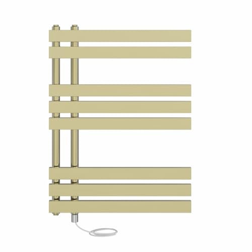 NRG Designer Prefilled Electric Heated Towel Rail Radiator Manual Bathroom Ladder Warmer Brushed Brass 800x600mm - 500Watt