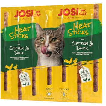 JosiCat Meat Sticks Chicken & Duck | 20x 7 St. | Adult | Snack für Katzen | Premium Kaustangen für erwachsene Katzen | Huhn & Ente | mit viel Fleisch | zucker- & getreidefrei | powered by JOSERA