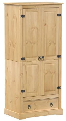 vidaXL Kleiderschrank, Garderobenschrank mit Metallgriff Schublade, Holzschrank Schrank für Schlafzimmer, Drehtürenschrank, Massivholz Kiefer