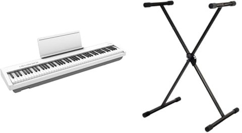 Roland FP-30X Piano Digital portátil, Blanco, FP-30X-WH & PURE GEWA GEWA F900520 - Soporte de teclado, patas perfil simple,negro